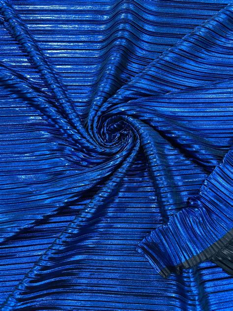 versatile pleated metallic polyester fabric|Royal Blue Metallic Accordion Pleated Polyester Fabric/Stretch.